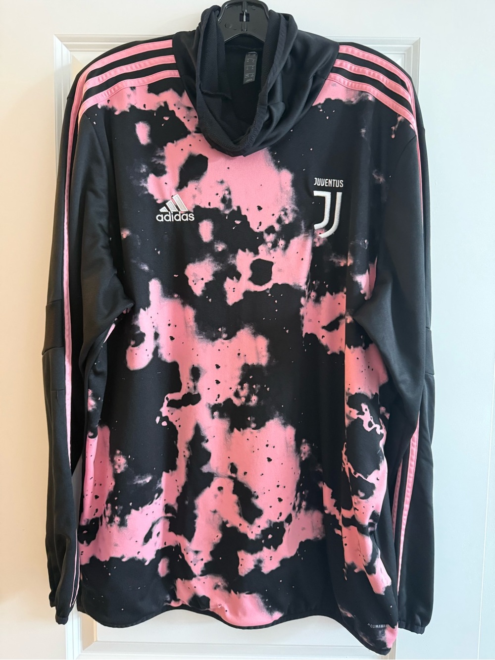 Adidas Black Hoodie with Pink Accent Stripes